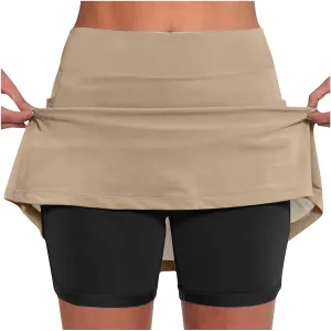Women Modest Skirts Built in Shorts Solid Color Athletic Skort Plus Size Lightweight High Waist Skinny Bike Shorts