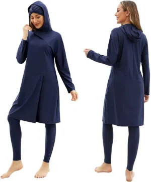 Women Muslim Swimwear Islamic Modest Swimsuit 3 Pieces Full Cover Hijab Long Sleeve Burkini Top Dress   Pants