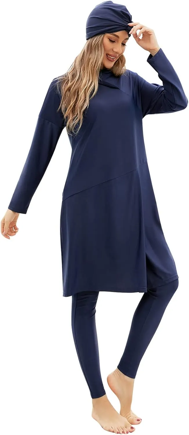 Women Muslim Swimwear Islamic Modest Swimsuit 3 Pieces Full Cover Hijab Long Sleeve Burkini Top Dress   Pants