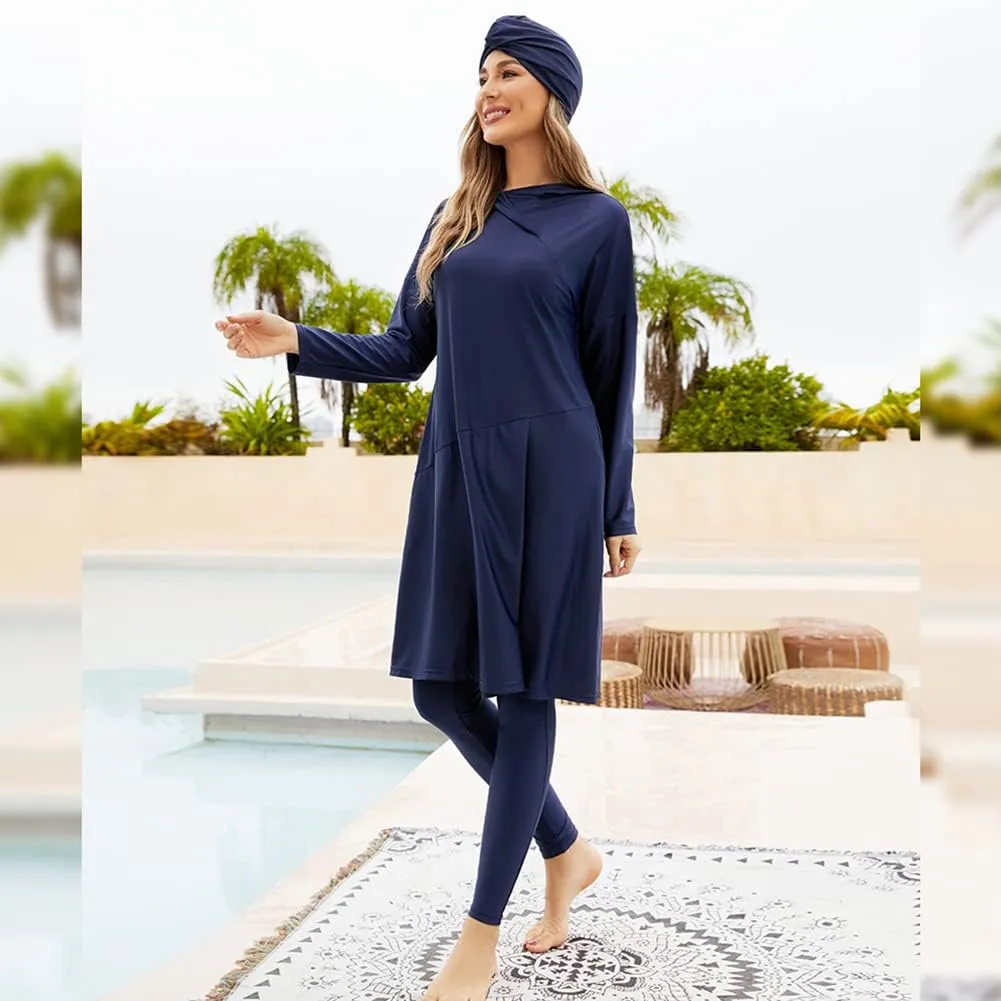 Women Muslim Swimwear Islamic Modest Swimsuit 3 Pieces Full Cover Hijab Long Sleeve Burkini Top Dress   Pants