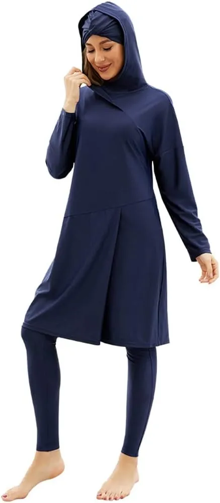 Women Muslim Swimwear Islamic Modest Swimsuit 3 Pieces Full Cover Hijab Long Sleeve Burkini Top Dress   Pants