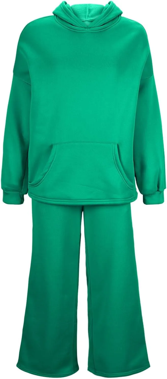 Women Oversized Sweatsuit Two Piece Outfits Plus Size Hooded Sweatshirt Wide Leg Pants Suit Casual Loungewear Sets