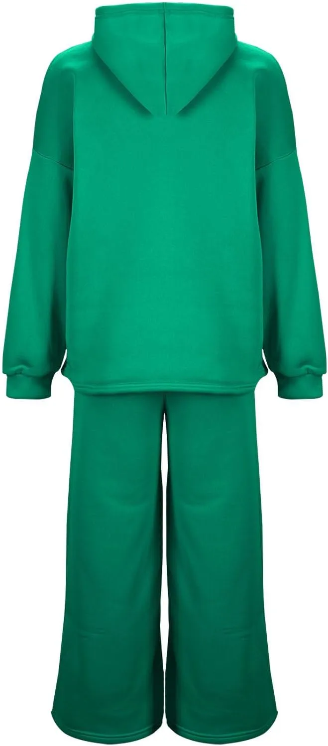 Women Oversized Sweatsuit Two Piece Outfits Plus Size Hooded Sweatshirt Wide Leg Pants Suit Casual Loungewear Sets