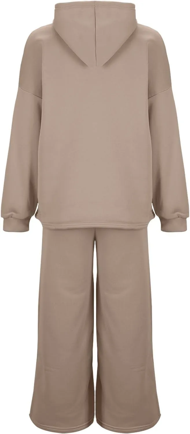 Women Oversized Sweatsuit Two Piece Outfits Plus Size Hooded Sweatshirt Wide Leg Pants Suit Casual Loungewear Sets