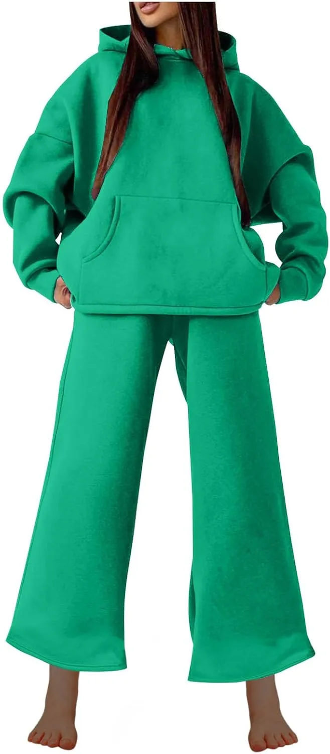 Women Oversized Sweatsuit Two Piece Outfits Plus Size Hooded Sweatshirt Wide Leg Pants Suit Casual Loungewear Sets