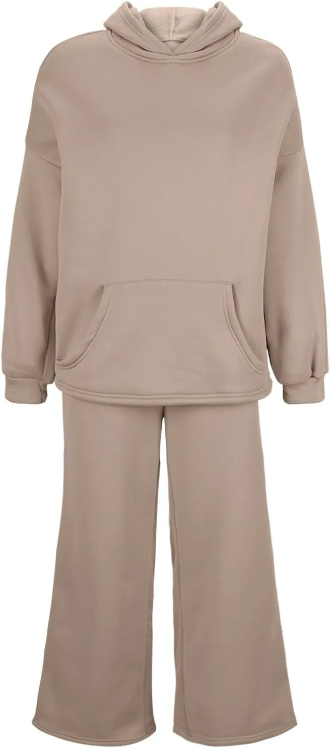 Women Oversized Sweatsuit Two Piece Outfits Plus Size Hooded Sweatshirt Wide Leg Pants Suit Casual Loungewear Sets