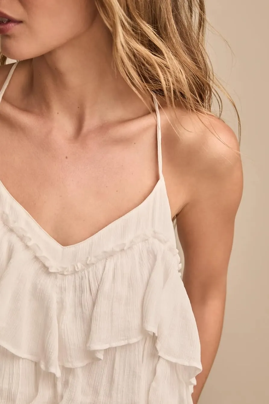 Women Ruffle Tiered Layered Tops Halter Tank Top Spaghetti Strap Babydoll Camisole Cute Boho Summer Tops