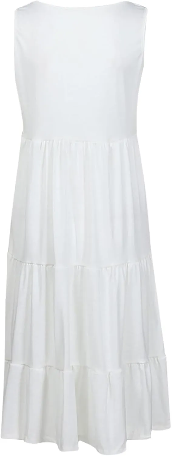 Women Summer Dresses Plus Size Casual Sleeveless Boho Midi Dress Crewneck Ruffle Tiered Swing Beach Vacation Dress