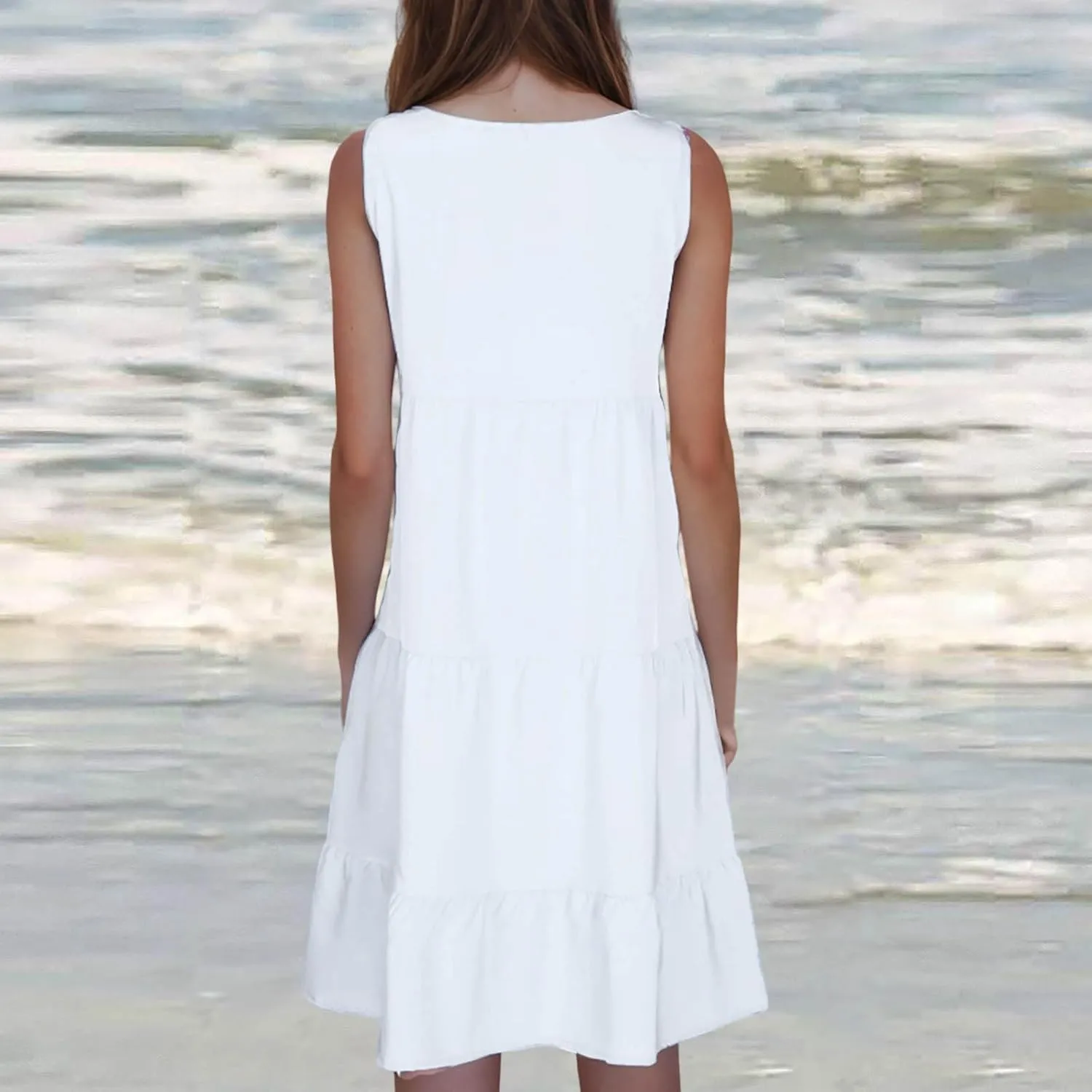 Women Summer Dresses Plus Size Casual Sleeveless Boho Midi Dress Crewneck Ruffle Tiered Swing Beach Vacation Dress