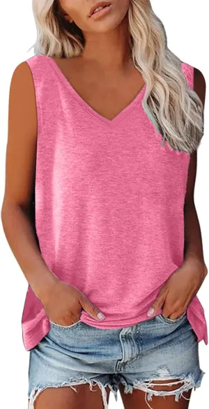 Women Tank Tops V Neck Sleeveless Stretch Cami T Shirts Loose Fit Summer Vacation 2025 Trendy Outfits