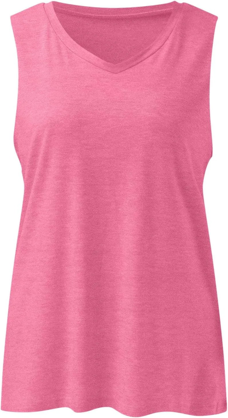 Women Tank Tops V Neck Sleeveless Stretch Cami T Shirts Loose Fit Summer Vacation 2025 Trendy Outfits