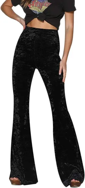 Women Velvet High Waist Wide Leg Long Palazzo Bell Bottom Yoga Pants Flare Pants