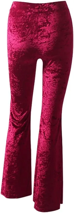 Women Velvet High Waist Wide Leg Long Palazzo Bell Bottom Yoga Pants Flare Pants