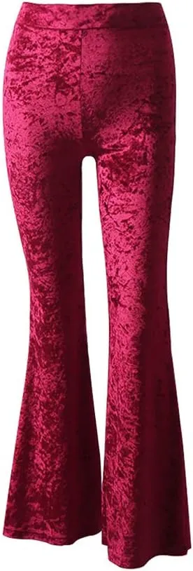 Women Velvet High Waist Wide Leg Long Palazzo Bell Bottom Yoga Pants Flare Pants