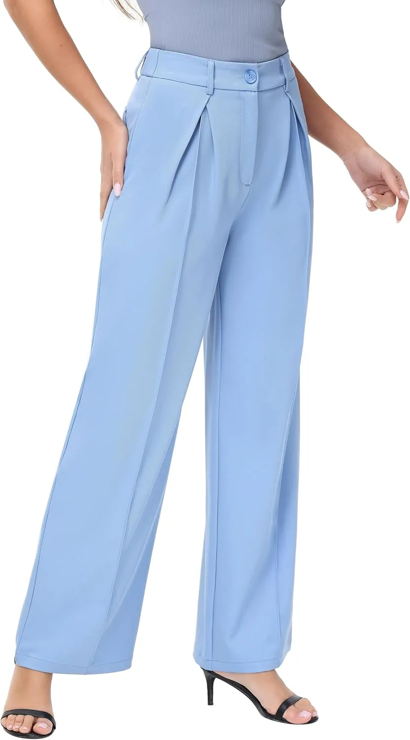 Women Wide Leg High Waisted Flowy Dress Pants Workout Casual Trousers