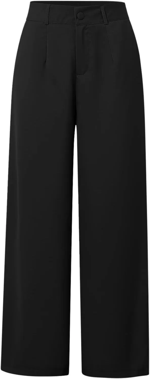 Womens 2 Piece Business Sets Sleeveless Buttons Off Shoulder Tops Straight Leg Dress Work Pants Suit Set