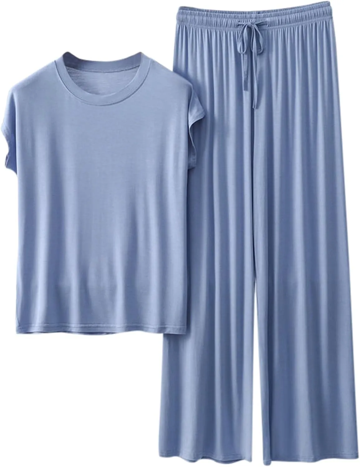 Womens 2 Piece Outfits 2025 Summer Casual Loose Short Sleeve Pullover Tops & Wide Leg Pants Lounge Sets Tracksuit