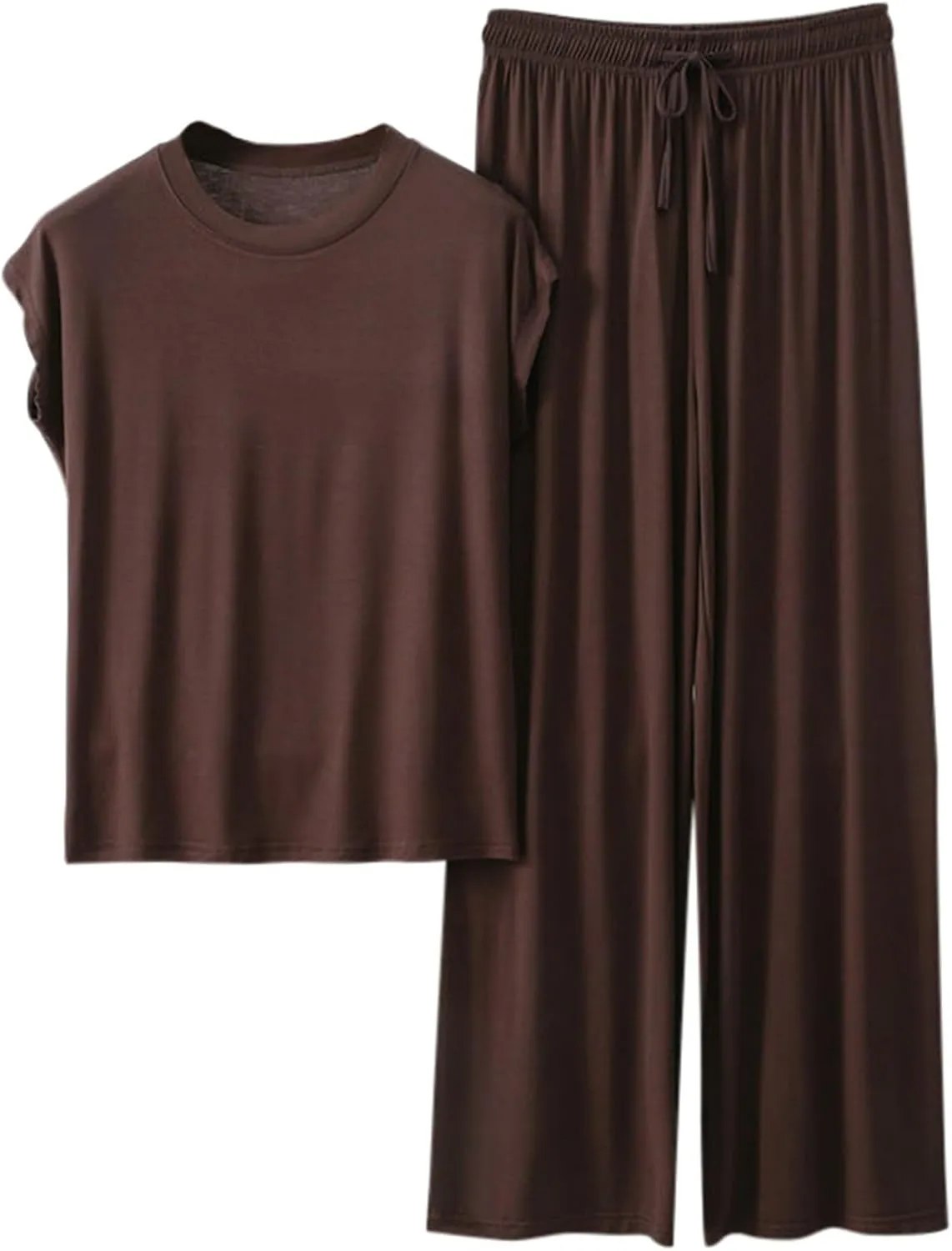 Womens 2 Piece Outfits 2025 Summer Casual Loose Short Sleeve Pullover Tops & Wide Leg Pants Lounge Sets Tracksuit