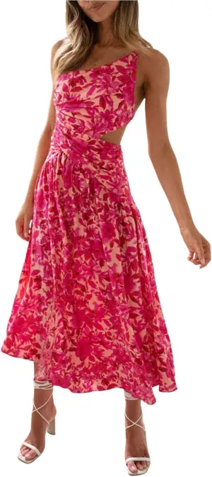 Womens 2024 Summer Dresses Halter Neck Boho Long Floral Dress Backless Ruffle Hem Flowy Tiered Maxi Sundress, Medium
