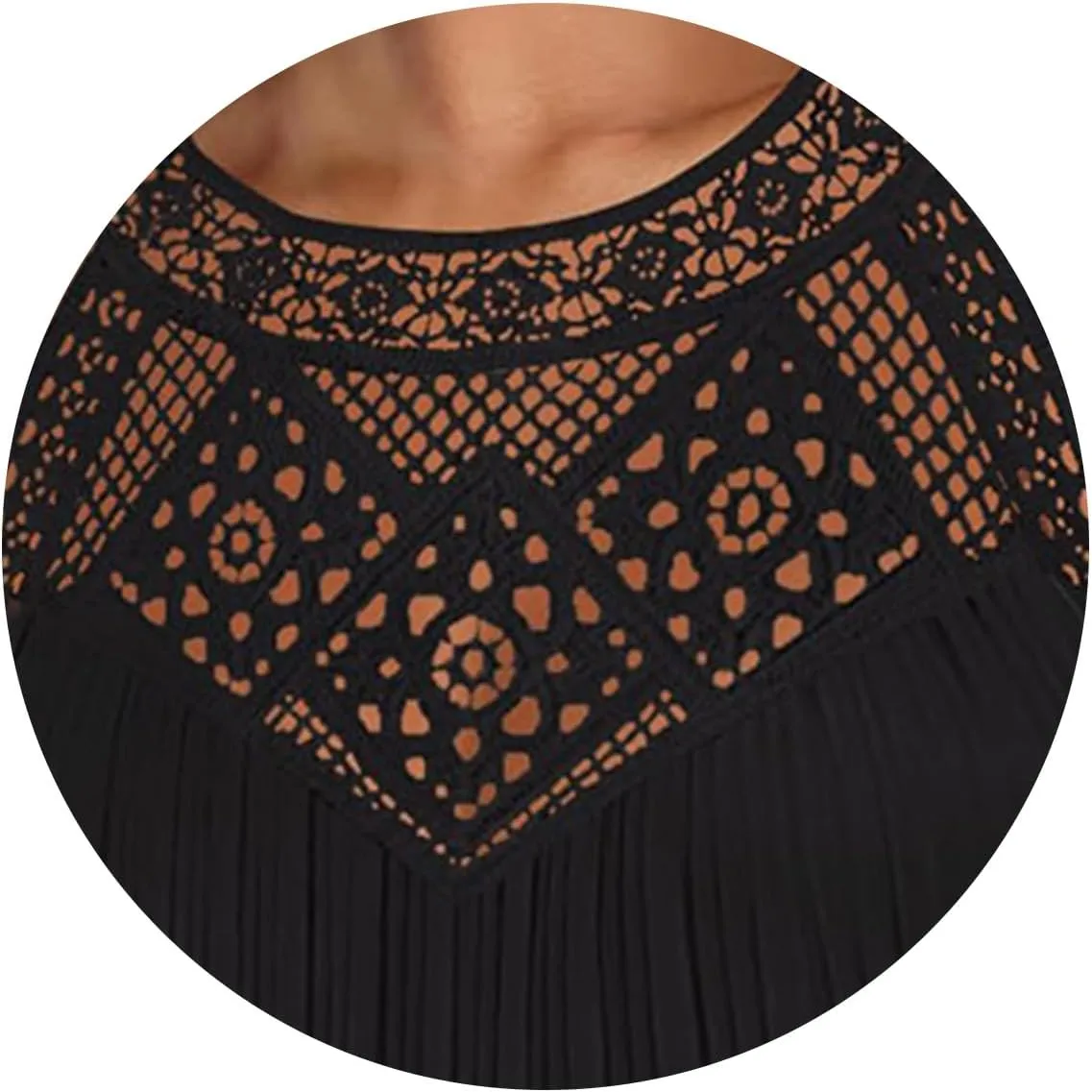 Women's 2025 Lace Hollow Out Halter Mini Dresses Casual Sleeveless Flowy Ruffle Beach Vacation A line Dress