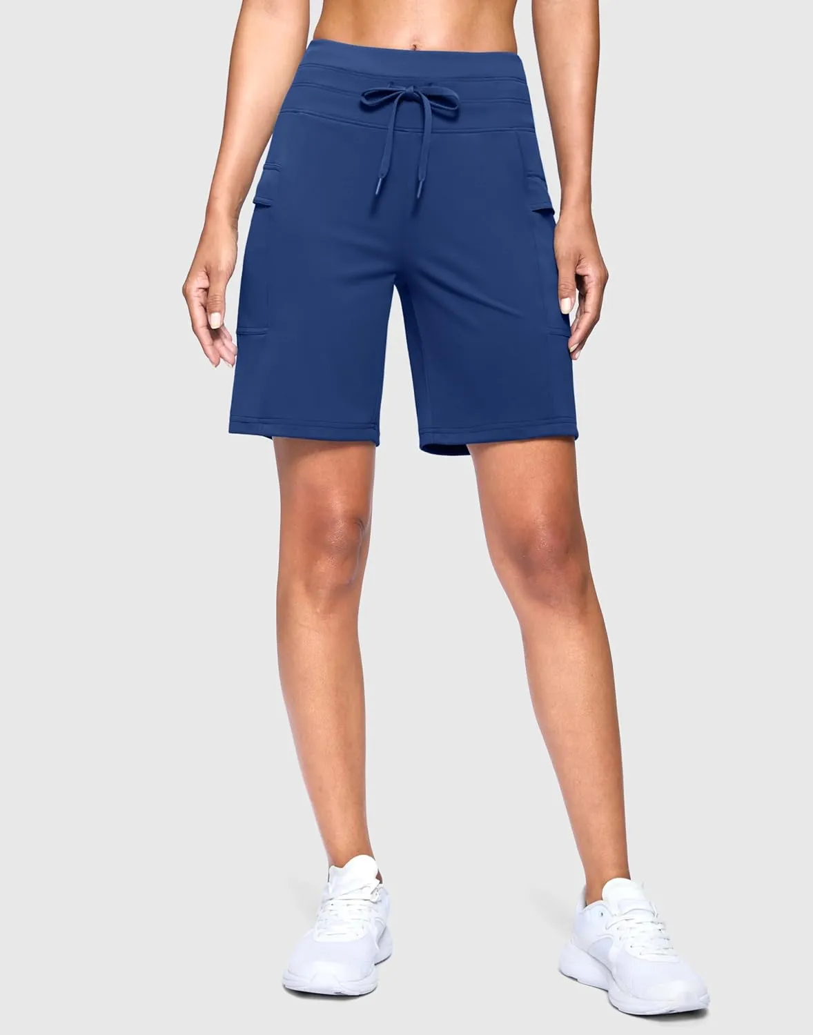 Women's 7" Athletic Bermuda Shorts with Side Pockets High Waisted Stretchy Long Shorts for Women Gym Running Casual