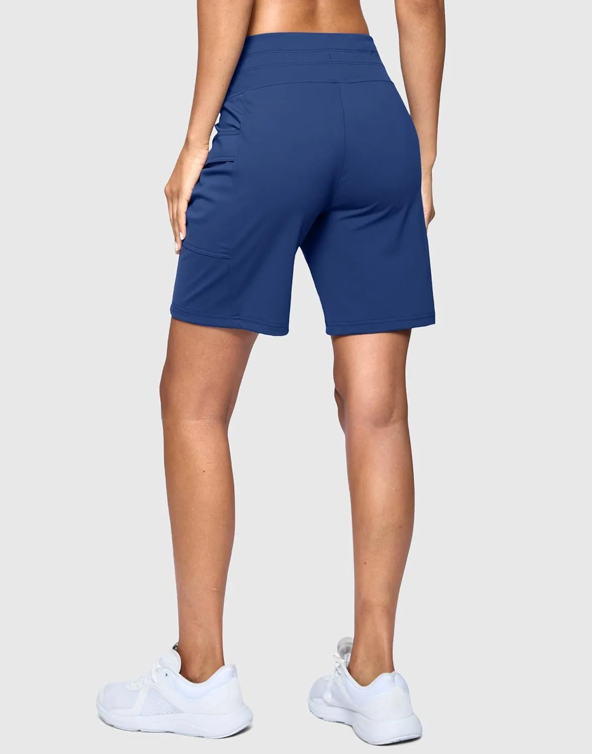 Women's 7" Athletic Bermuda Shorts with Side Pockets High Waisted Stretchy Long Shorts for Women Gym Running Casual