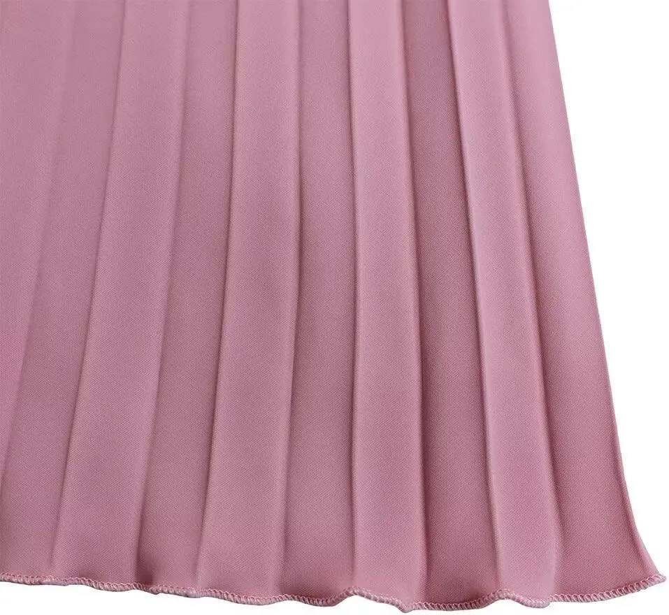 Women's A Line Round Neck Pleated Dress Plus Size Lantern Sleeves Midi Wedding Guest Dresses
