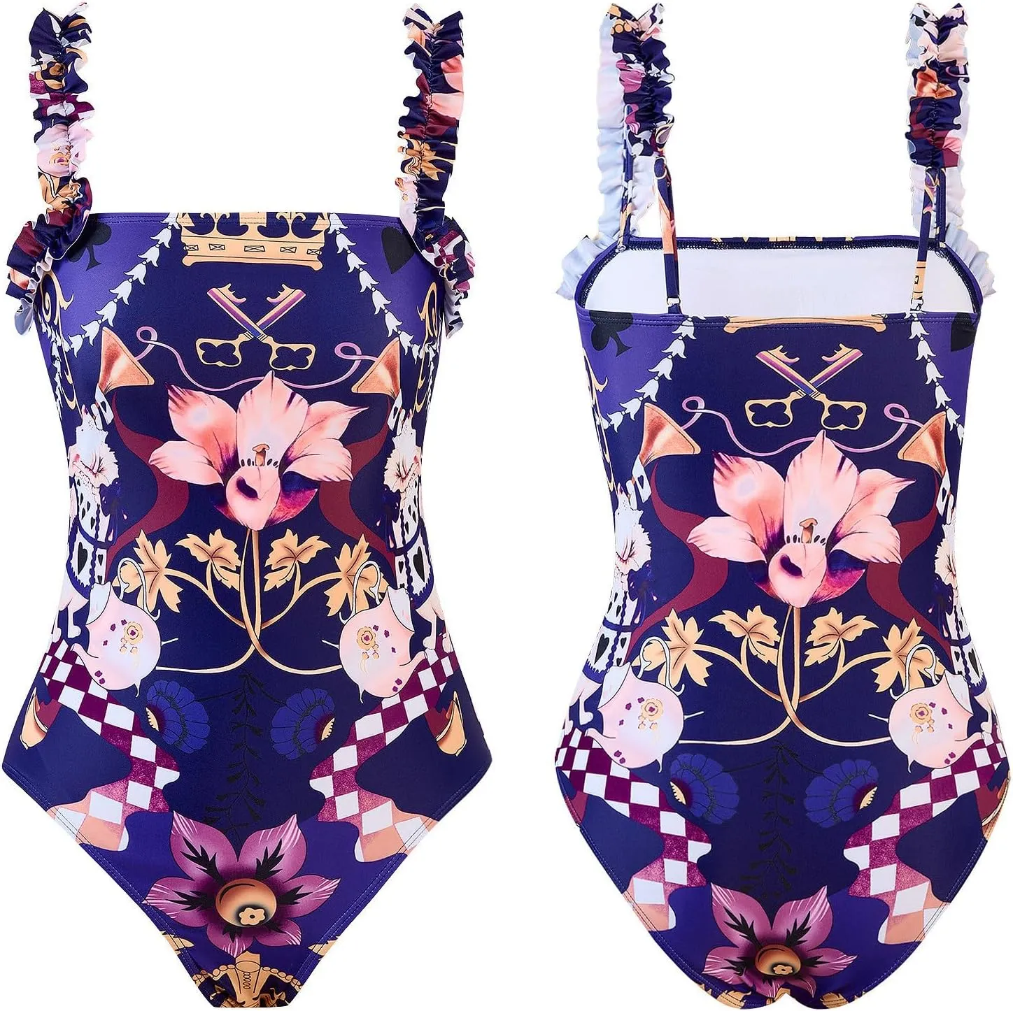 Women's Beach Match Elegant Swimsuits Sets - Pink Floral Triangle Bikini Swimsuits
