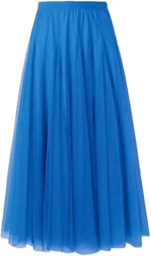 Women's Beach Pleated Midi Skirt Stretch High Waist Tulle Skirt A-Line Skirt