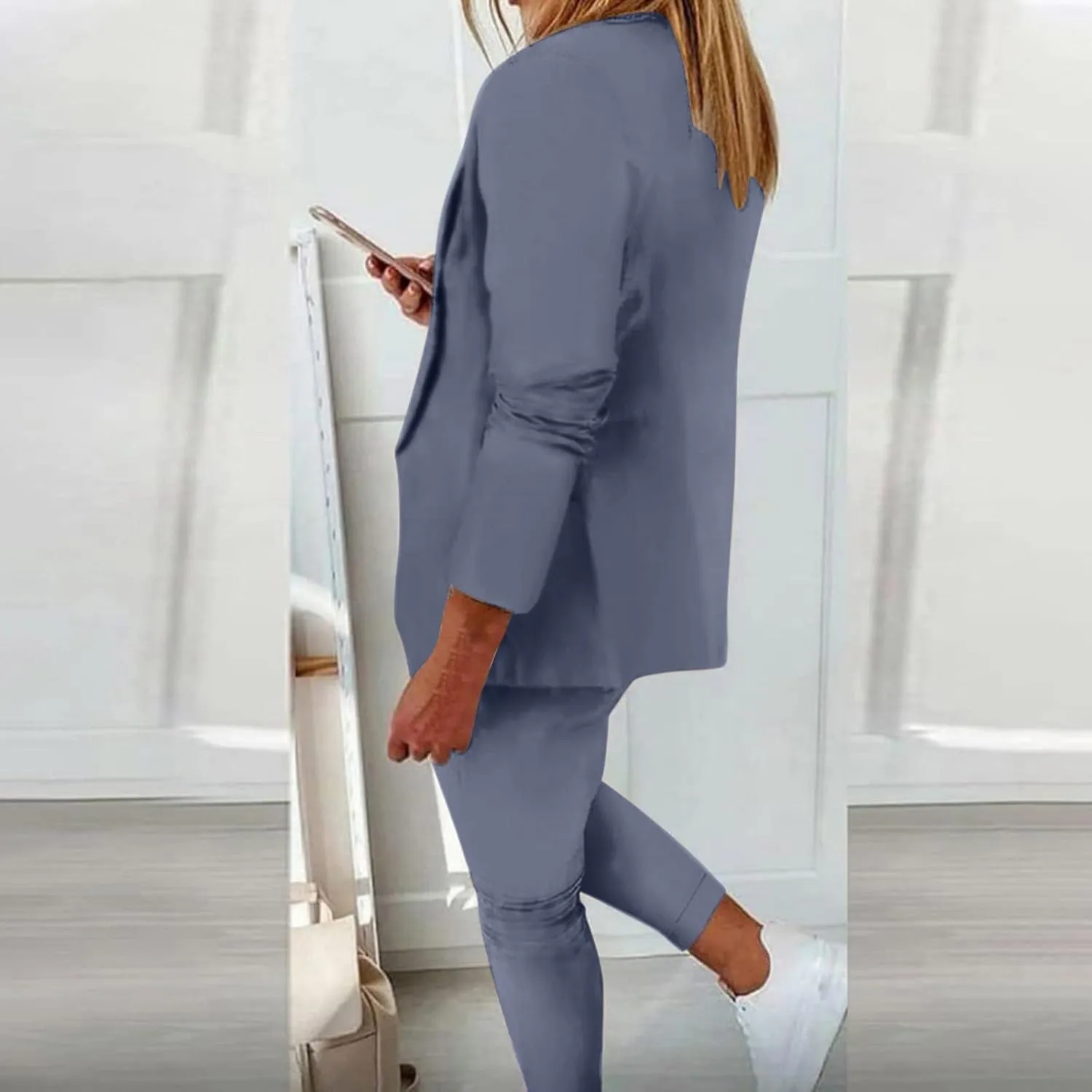 Womens Business Casual Sets 2 Piece Outfits Office Work Long Sleeve Blazer Jacket Drawstring Pants Trendy Suit Sets
