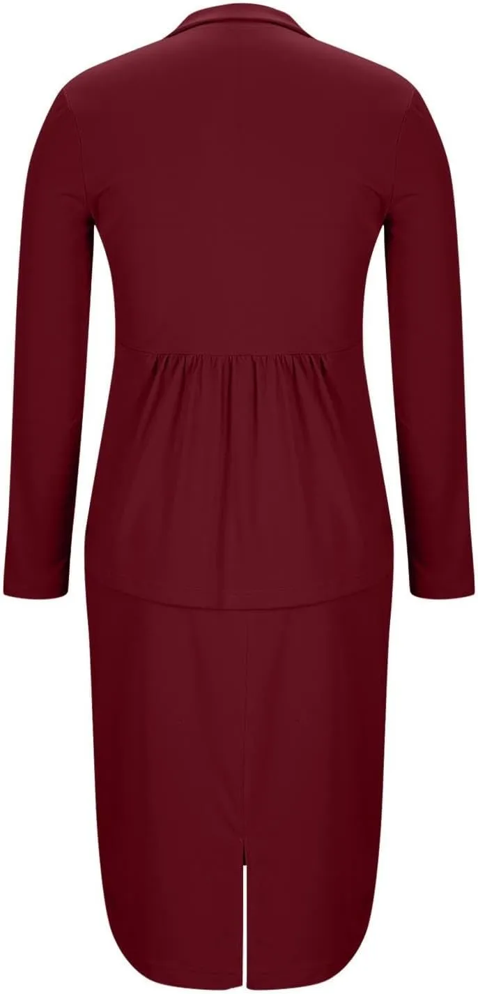 Women's Business Suit 2 Piece Long Sleeve Skirt Suit Set Lady Blazer Office Work Solid Slim Fit Jacket Outfits