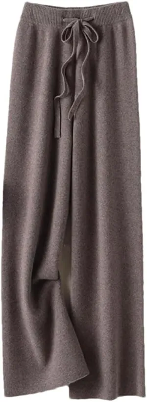 Women's Cashmere Pants Ladies High Waist Wide Leg Pants Casual Knitted Trousers Wool Loose