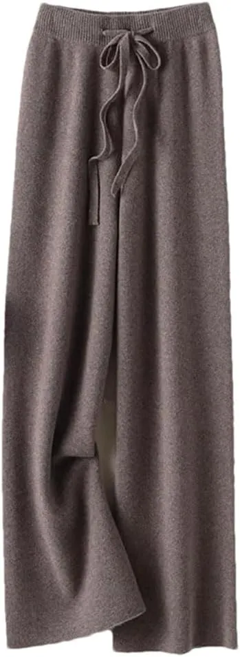 Women's Cashmere Pants Ladies High Waist Wide Leg Pants Casual Knitted Trousers Wool Loose