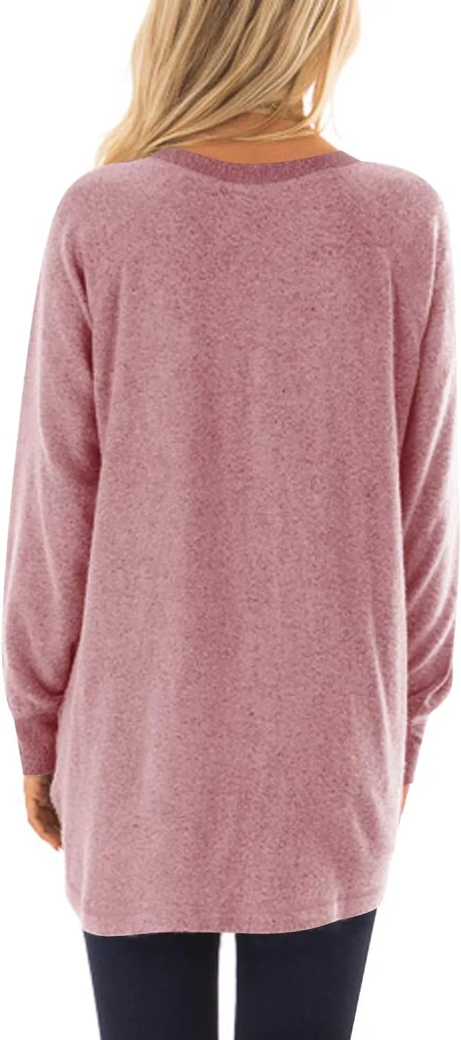 Womens Casual Color Block Long Sleeve Round Neck Pocket T Shirts Blouses Sweatshirts Tops