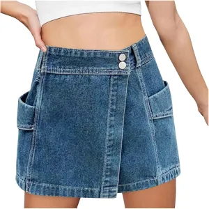 Women's Casual Shorts A Line Denim Shorts Wash Chic Slimming Skort Denim Skort Jean Skirt Summer Outfits 2024