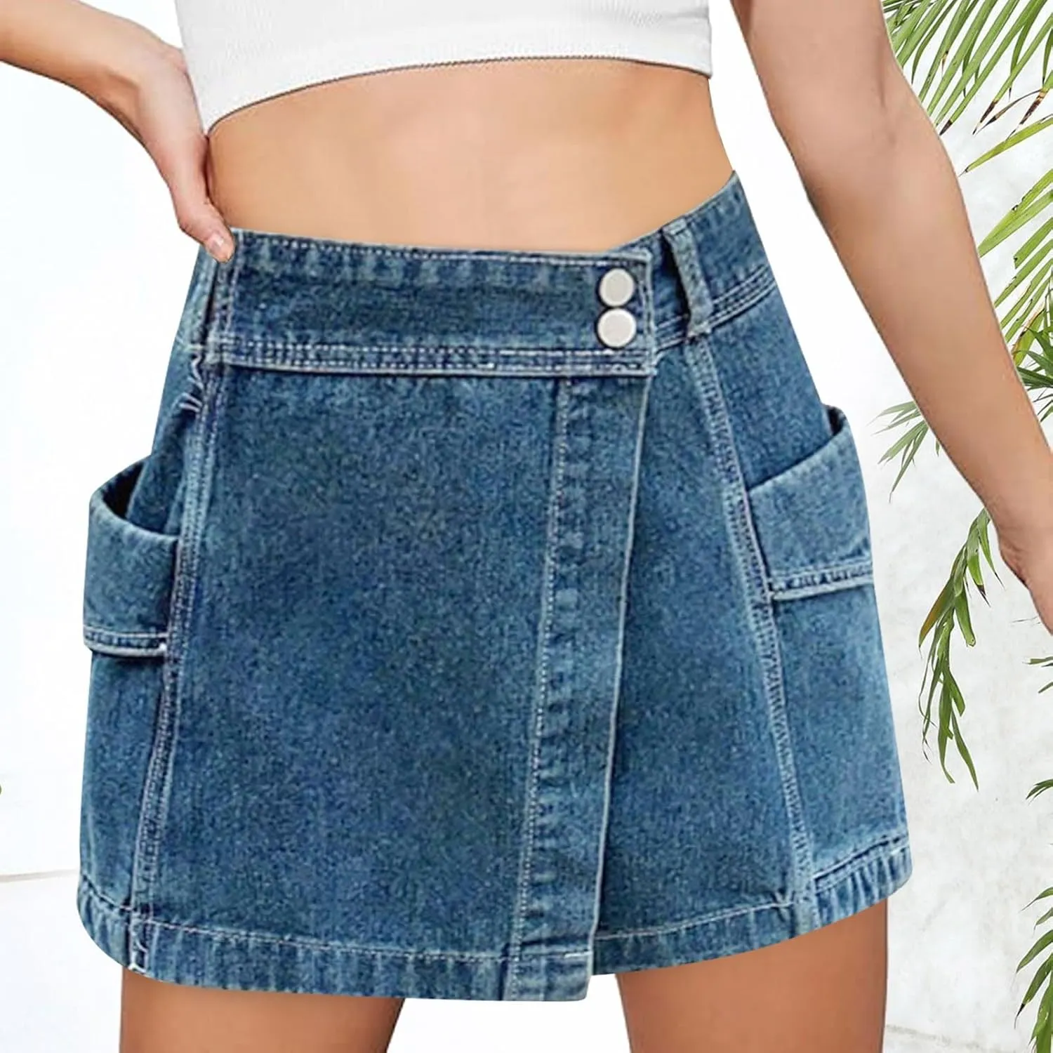 Women's Casual Shorts A Line Denim Shorts Wash Chic Slimming Skort Denim Skort Jean Skirt Summer Outfits 2024