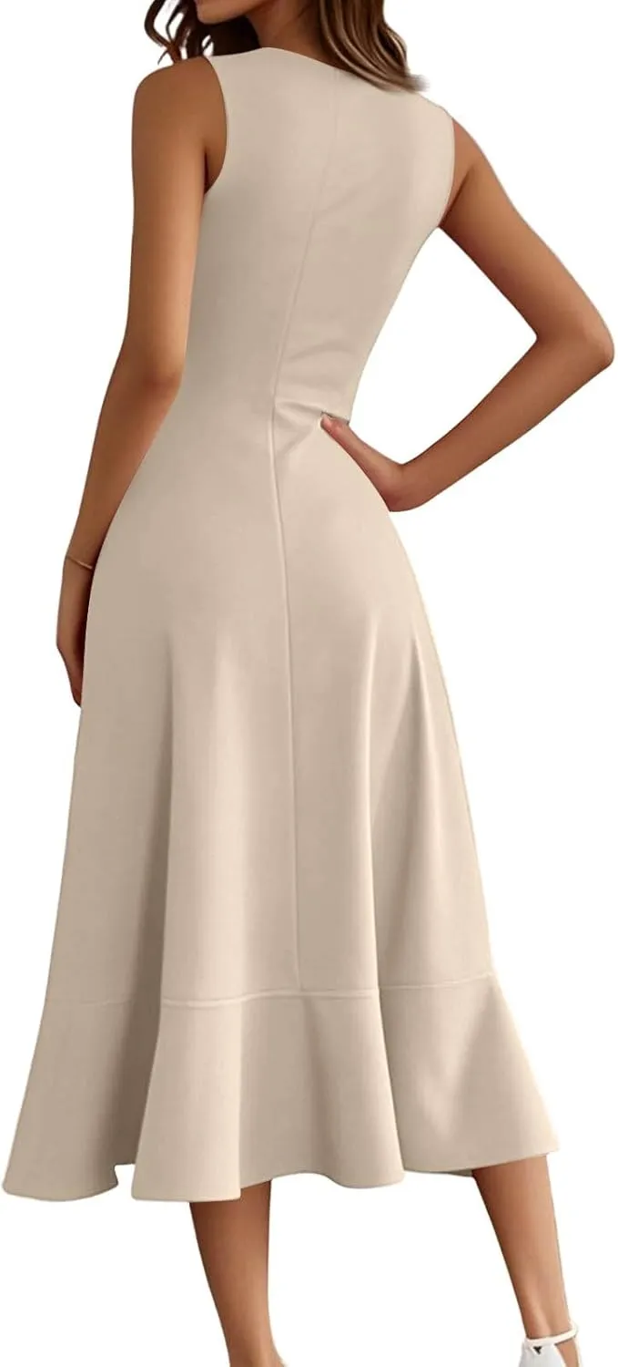 Women's Cocktail Party Formal Wedding Guest Church Dresses A Line High Low Ruffled Split Hem Party Midi Dresses