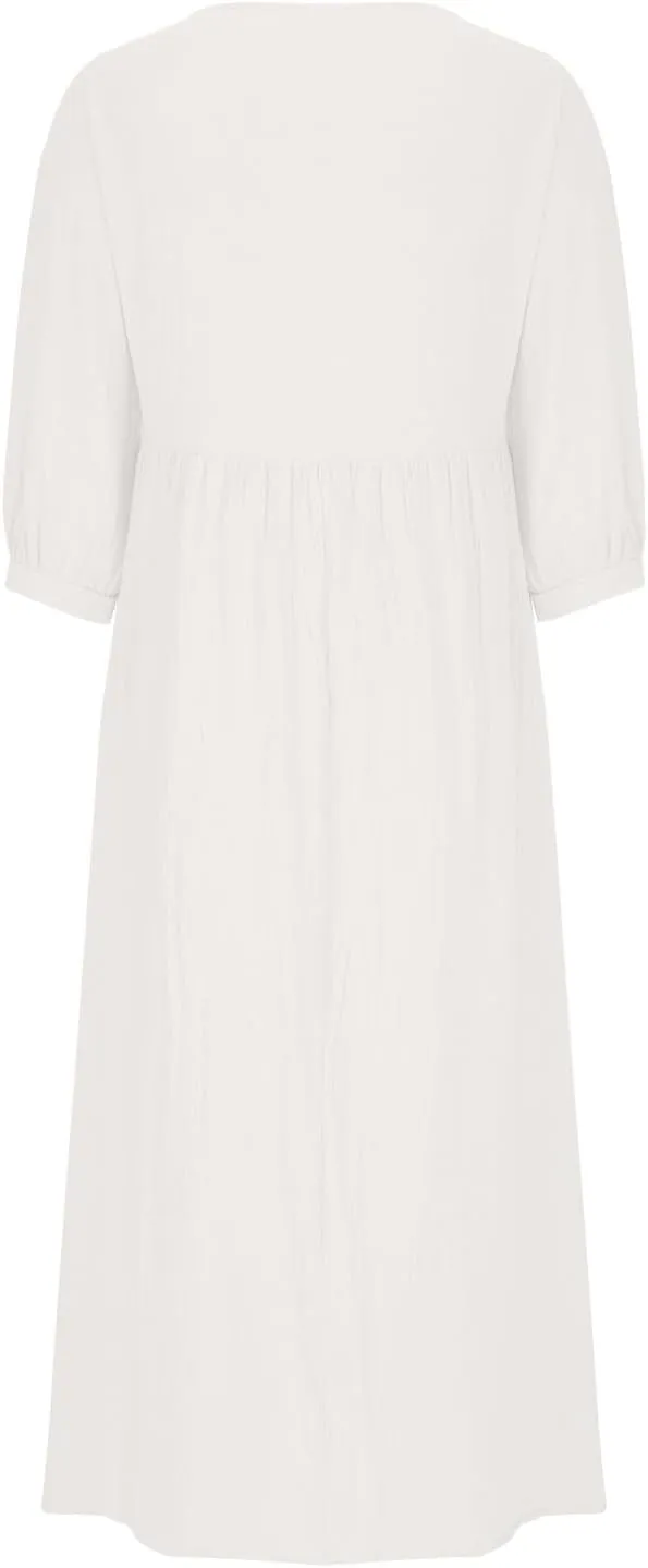 Womens Cotton Linen Midi Dress Casual Loose Petite Solid A-line Dresses Flowy Summer Beach Vacation Sundress Pockets