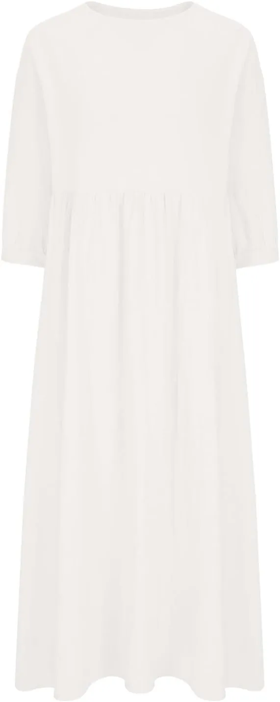 Womens Cotton Linen Midi Dress Casual Loose Petite Solid A-line Dresses Flowy Summer Beach Vacation Sundress Pockets
