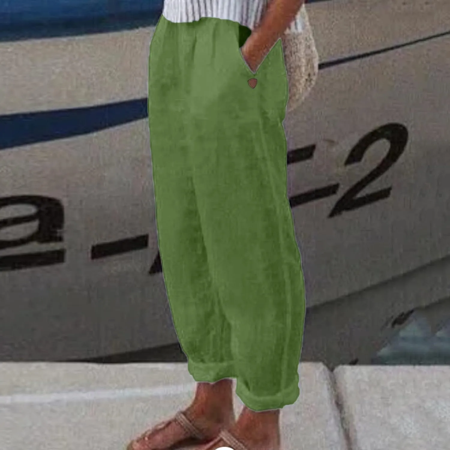 Womens Cotton Linen Pants Hight Elastic Waist Drawstring Straight Leg Summer 2025 Trendy Beach Yoga Trousers with Pockets