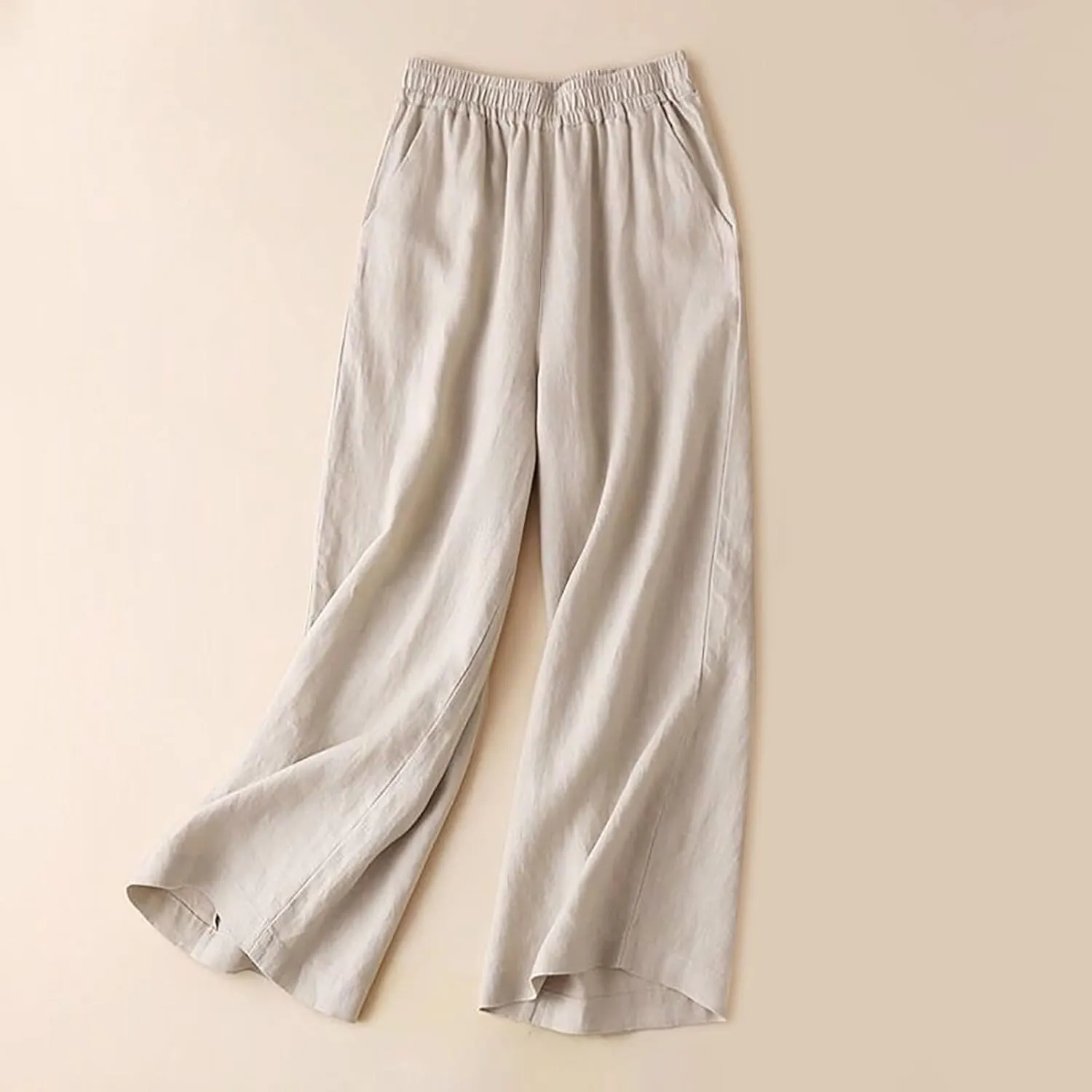 Women's Cotton Linen Summer Boho Palazzo Lounge Pants Elastic Waist Baggy Stretchy Slim Fit Trouser Vacation