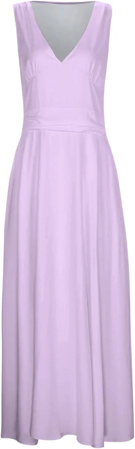 Women's Deep V Neck Prom Dresses Maxi Dress Summer Beach Vacation A Line Formal Evening Gowns Ladies Sundresses
