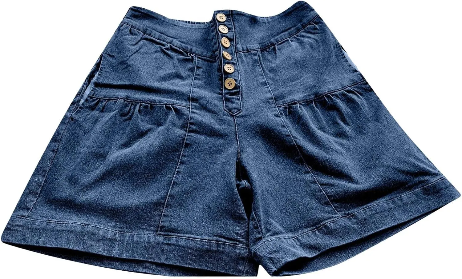 Womens Denim Shorts Baggy High Waisted Flowy Wide Leg Buttons Pleated Casual Summer Jean Shorts Trendy Ruffle Skorts