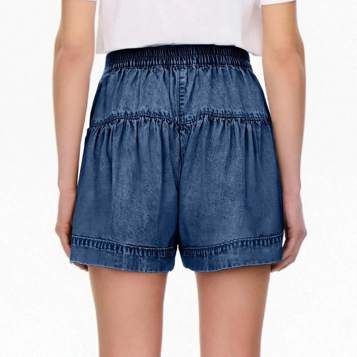 Womens Denim Shorts Baggy High Waisted Flowy Wide Leg Buttons Pleated Casual Summer Jean Shorts Trendy Ruffle Skorts