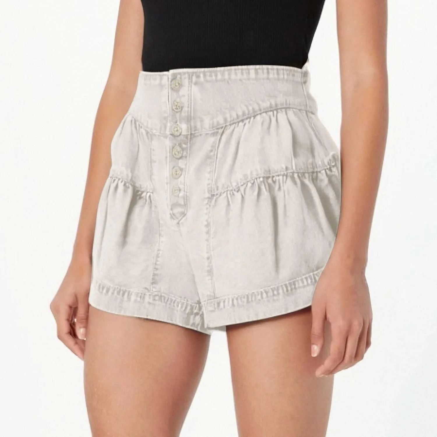 Womens Denim Shorts Baggy High Waisted Flowy Wide Leg Buttons Pleated Casual Summer Jean Shorts Trendy Ruffle Skorts
