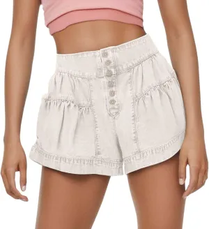 Womens Denim Shorts Baggy High Waisted Flowy Wide Leg Buttons Pleated Casual Summer Jean Shorts Trendy Ruffle Skorts