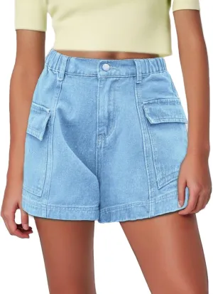 Womens Denim Shorts Baggy High Waisted Flowy Wide Leg Buttons Pleated Casual Summer Jean Shorts Trendy Ruffle Skorts