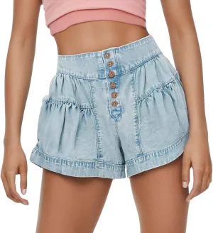 Women's Denim Shorts Summer Baggy High Waisted Flowy Wide Leg Buttons Pleated Jean Shorts Summer 2025 Casual Skorts