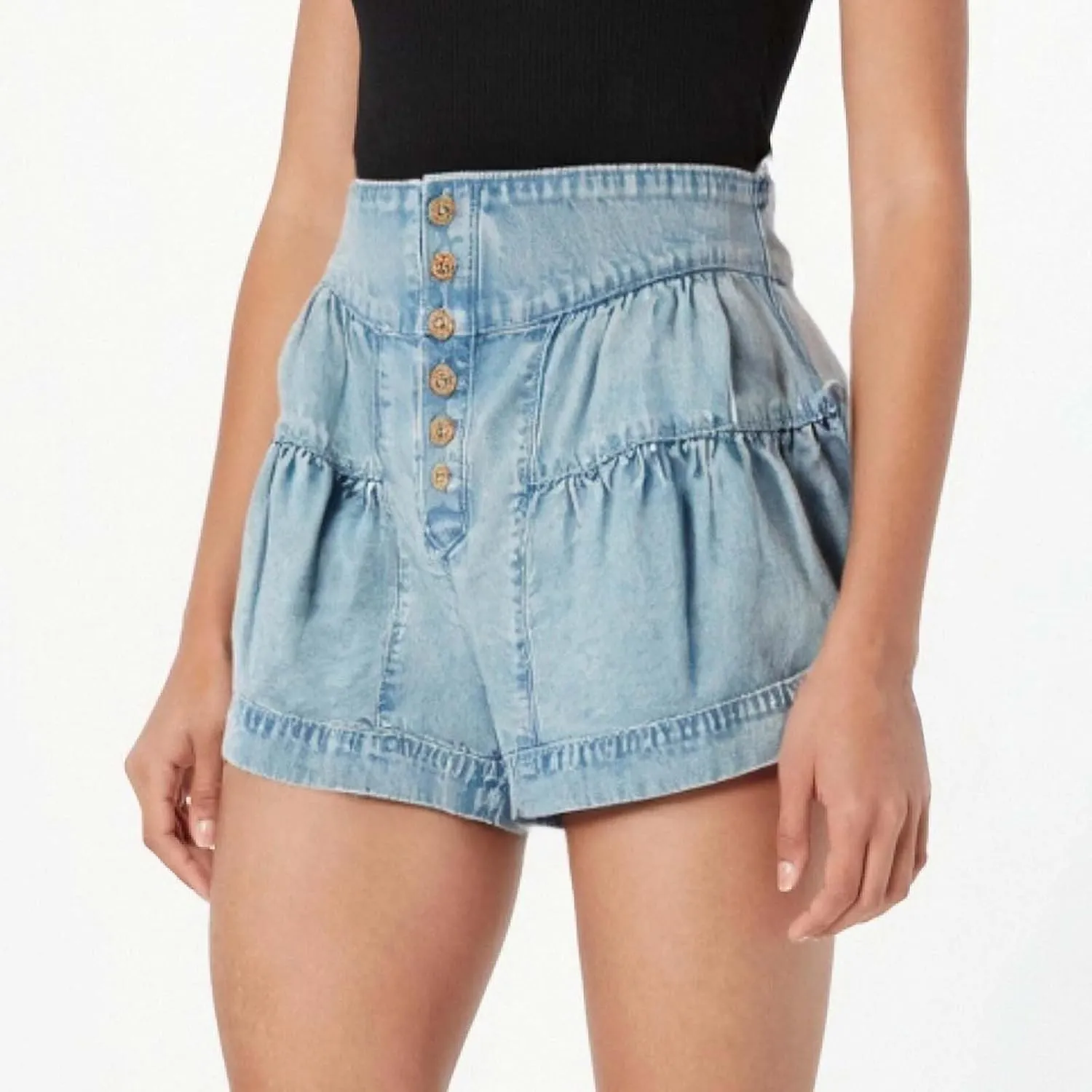 Women's Denim Shorts Summer Baggy High Waisted Flowy Wide Leg Buttons Pleated Jean Shorts Summer 2025 Casual Skorts