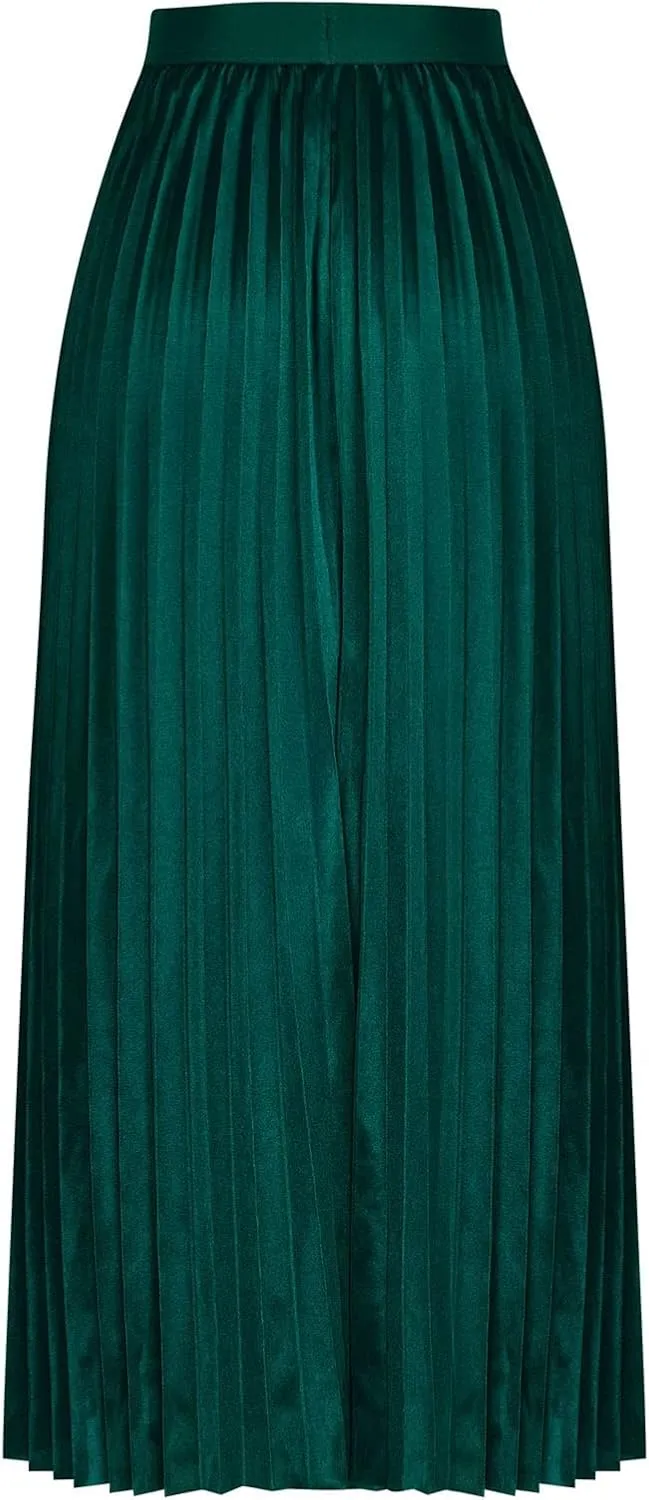 Womens Elastic Waist Flowy Pleated Maxi Skirt Swing Flowy Plus Size Skirts Comfy Elegant Dressy Causal A-Line Dress